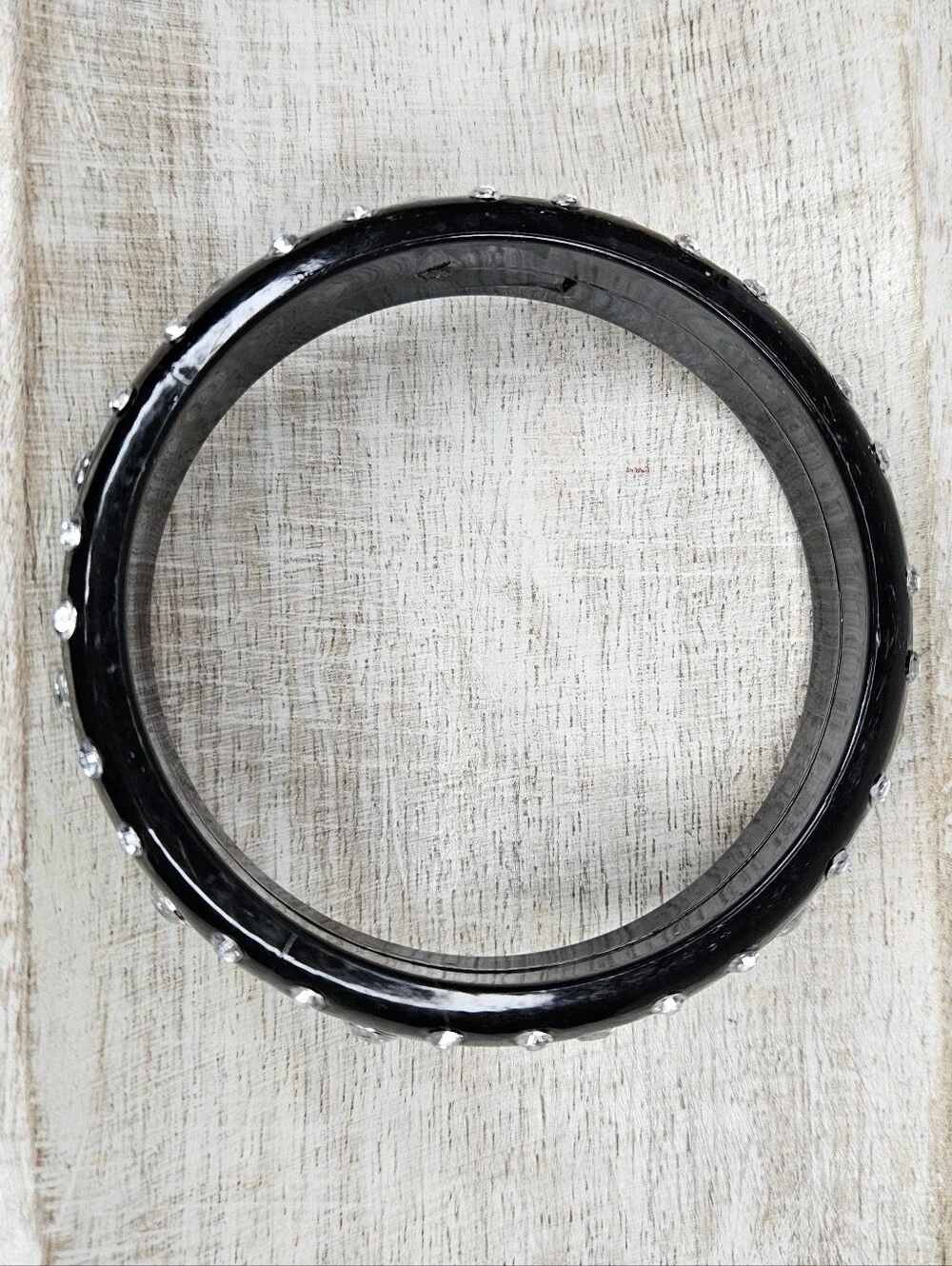 VTG Deadstock Y2K Black Rhinestone Bangle Bracelet Chunky Acrylic Stack 8